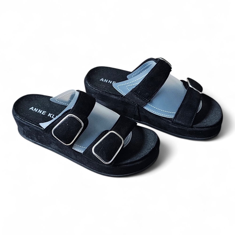 Anne Klein Buckle Slide Sandals Black Women’s 7.5